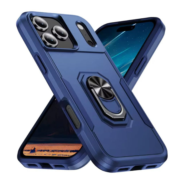 iPhone 17 Air - Militair Shockproof Hoesje met Kickstand - Grip Socket Magnetische Cover Case - Blauw