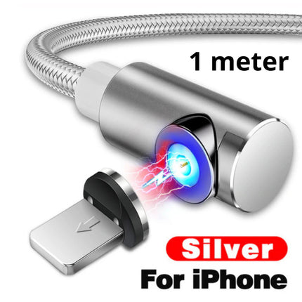 USB 2.0 - iPhone Lightning Magnetische Oplaadkabel 1 Meter Gevlochten Nylon Oplader Data Kabel Data Zilver