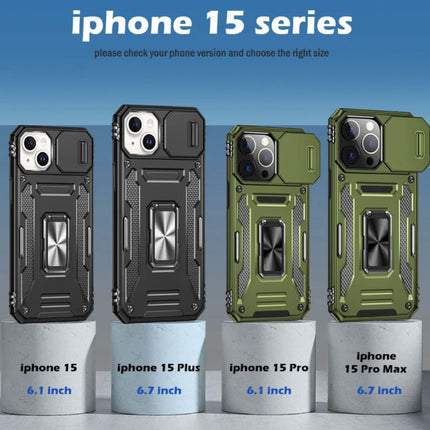 iPhone 15 Pro Max - Armor Hoesje met Kickstand en Camera Slide - Magneet Grip Cover Case Rood