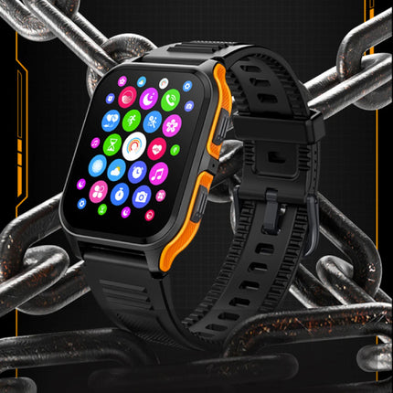 P73 Smartwatch - Siliconen Bandje - 1.9" Militaire  Sport Activity Tracker Horloge - Oranje Zwart 