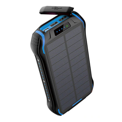Solar Powerbank met 3 Poorten 26.800mAh - Ingebouwde Zaklamp - Externe Noodaccu Batterij Oplader Charger Zon Blauw
