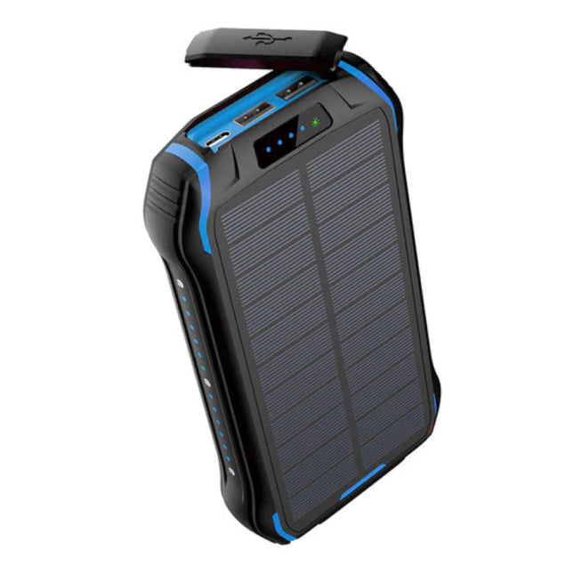 Solar Powerbank met 3 Poorten 26.800mAh - Ingebouwde Zaklamp - Externe Noodaccu Batterij Oplader Charger Zon Blauw