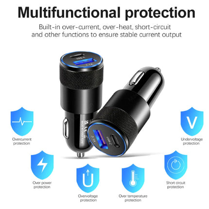 66W PD Autolader met 2 Poorten - Quick Charge 3.0 Oplader Auto Lader Zilver