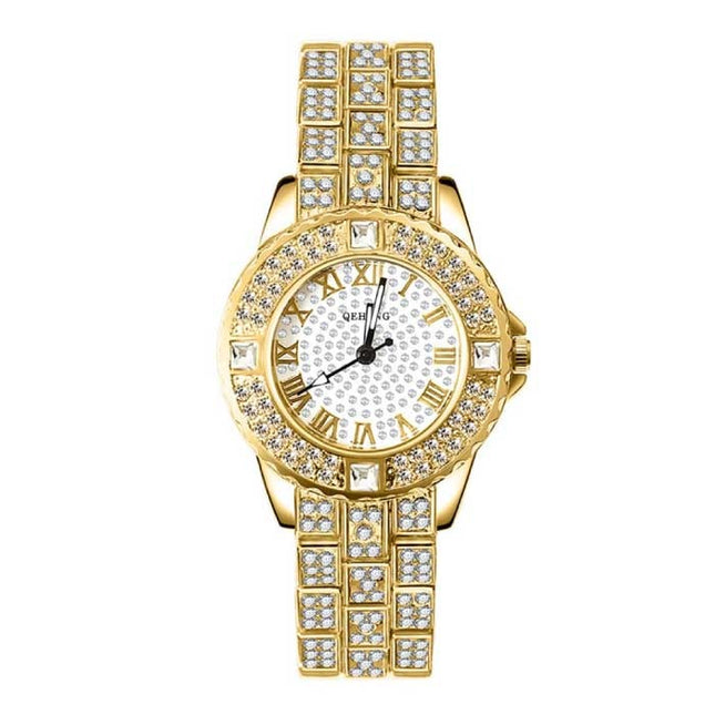 Diamond Horloge voor Dames - Luxe Strass Kwarts Polshorloge Goud