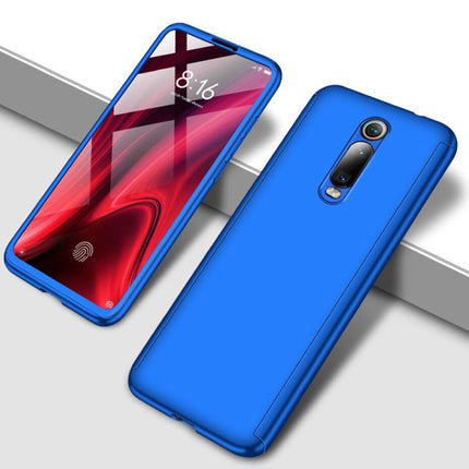 Xiaomi Redmi 6A Full Cover - 360° Body Hoesje Case + Screenprotector Tempered Glass Blauw