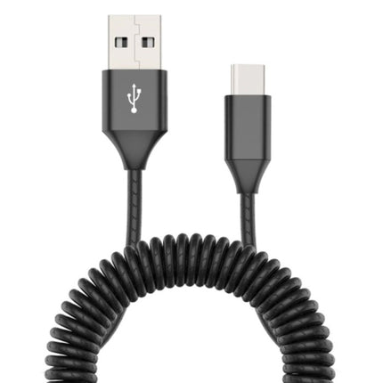 Gekrulde Oplaadkabel voor USB-C - 2A Spiraal Veer Datakabel 1.8 Meter Oplader Kabel Zwart