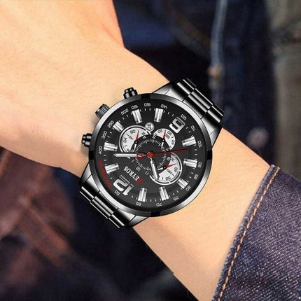 Roestvrij Staal Sport Horloge voor Heren - Kwarts Uurwerk Kalender Lichtgevende Klok Staal Rose Gold Blauw