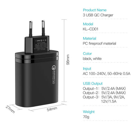 Qualcomm Quick Charge 3.0 Triple 3x Port USB Muur Oplader Wallcharger AC Thuislader Stekkerlader Adapter