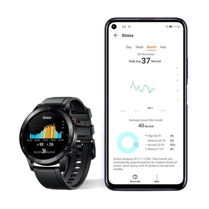 Honor MagicWatch 2 Smartwatch - Silicoon Bandje - 1,39" AMOLED Display - Hartslag Zuurstof Sport Tracker Horloge - Zwart