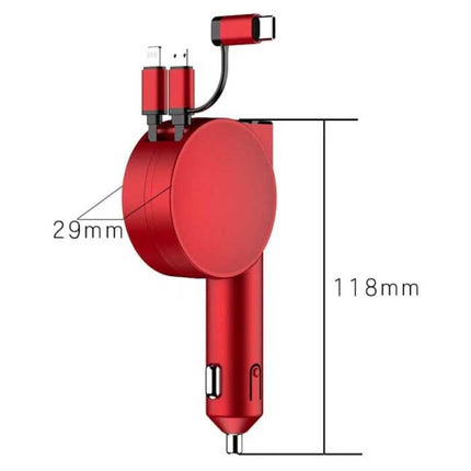 XJ08 3 in 1 USB Autolader/Carcharger voor iPhone Lightning / USB-C / Micro-USB met 60W Fast Charging - Rood