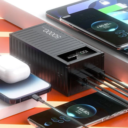 50.000mAh Powerbank met 4 Oplaadpoorten - LED Display - 66W Batterij Oplader Wit