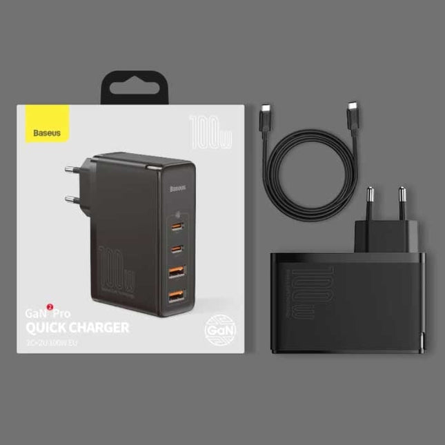 100W Stekkerlader - Quad Port PD / Quick Charge 3.0 - GaN Power Delivery USB Fast Charge - Oplader Muur Wallcharger AC Thuislader Adapter Zwart