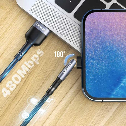 USB-C Oplaadkabel 180° - 3 Meter - Gevlochten Nylon Oplader Data Kabel Groen