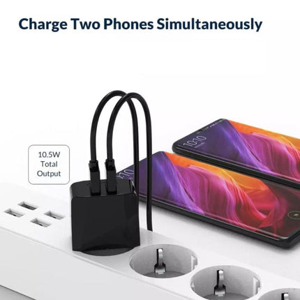 Dual 2x Port USB Stekkerlader - 2.1A Muur Oplader Wallcharger AC Thuislader Adapter Wit