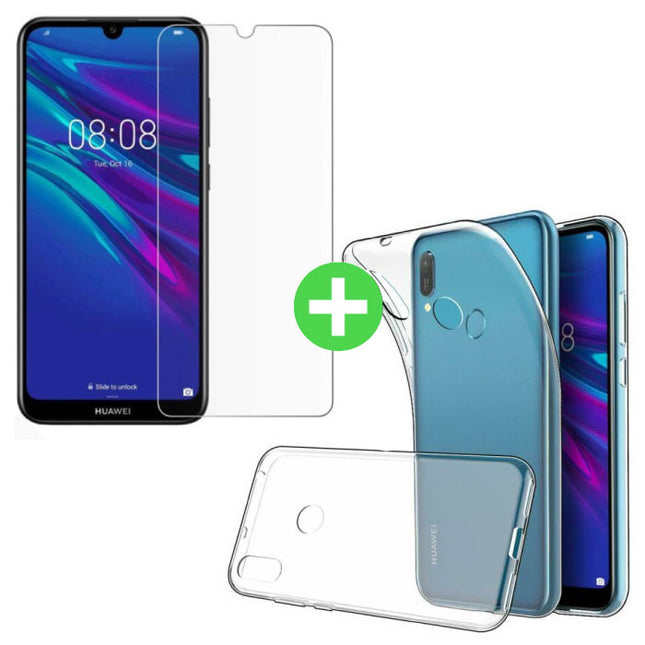 Huawei Y6 2019 Transparant TPU Hoesje + Screen Protector Tempered Glass