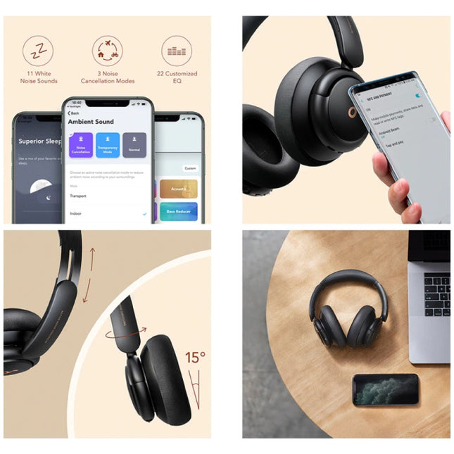 Life Q30 Draadloze Koptelefoon Headset - Bluetooth 5.0 Wireless ANC Headphones Stereo Studio Zwart