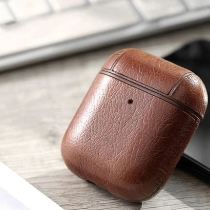 Leren Luxe Hoesje voor AirPods 1 / 2 - Leather Skin AirPod Case Cover - Bruin