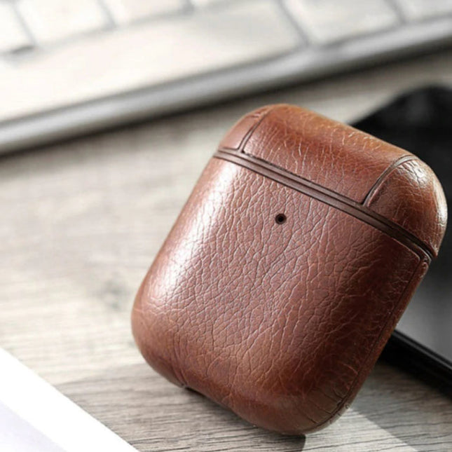 Leren Luxe Hoesje voor AirPods 1 / 2 - Leather Skin AirPod Case Cover - Bruin