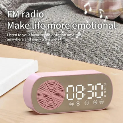 Alarm Klok Speaker - Spiegel FM Radio LED Snooze Wekker - Wit
