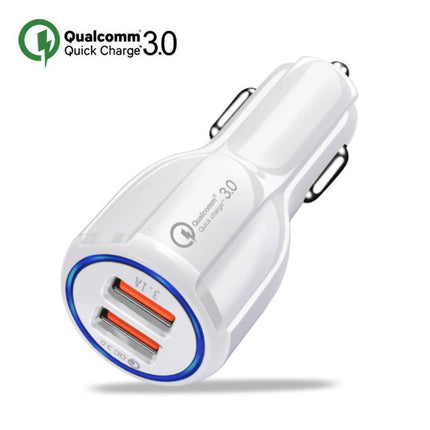 Qualcomm Quick Charge 3.0  Dual Port Autolader/Carcharger - Wit