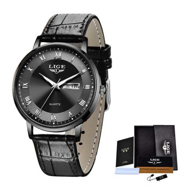 Ultradun Luxe Horloge voor Dames - Kalender Kwarts Roestvrij Staal Waterdicht Horloge Zwart