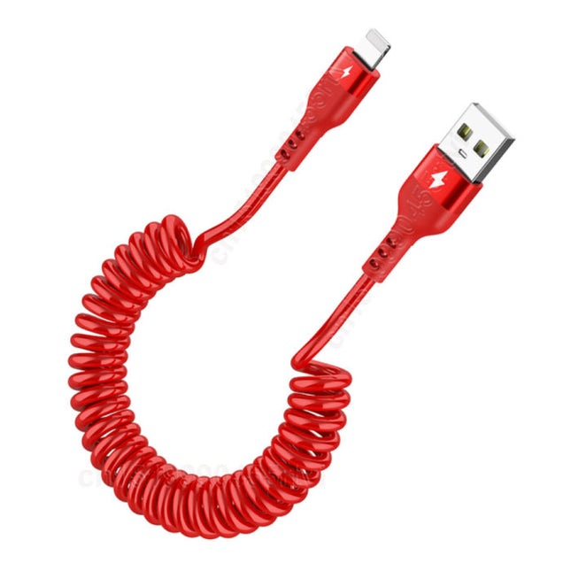 Spiraal Oplaadkabel voor iPhone Lightning - 1,5 meter - 2.4A Oplader Data Kabel Rood