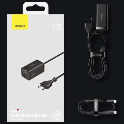 65W Oplaadblok - Quad 4-Port GaN USB Fast Charge - Oplader Muur Wallcharger AC Thuislader Stekkerlader Adapter Zwart