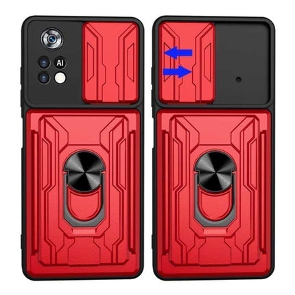 Xiaomi Poco M6 Pro (4G) - Card Slot Hoesje met Kickstand en Camera Slide - Pop Grip Cover - Groen