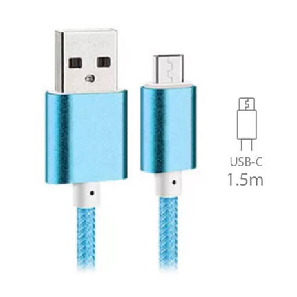 USB 2.0 - USB-C Oplaadkabel Gevlochten Nylon Oplader Data Kabel Data Android 1.5 Meter Blauw