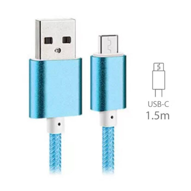 USB 2.0 - USB-C Oplaadkabel Gevlochten Nylon Oplader Data Kabel Data Android 1.5 Meter Blauw