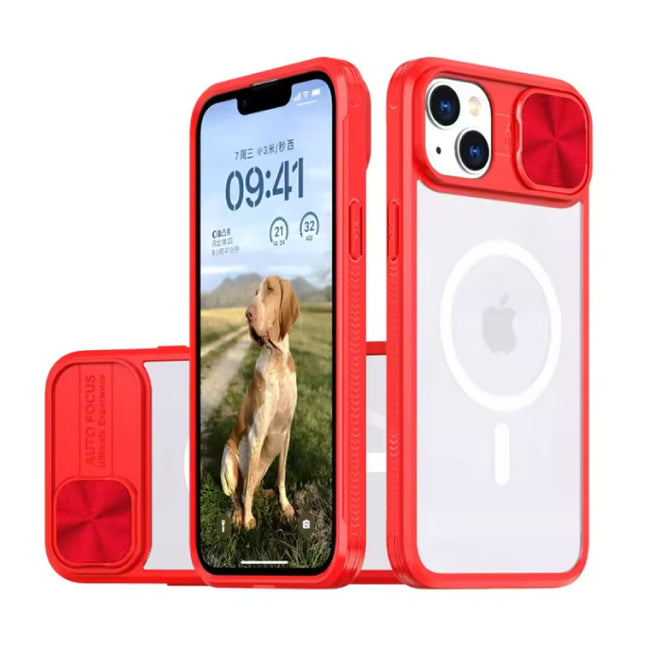 Draadloos Opladen Hoesje voor iPhone 15 Pro Max - met Camera Slide  -  Bumper Cover voor Magsafe - Rood