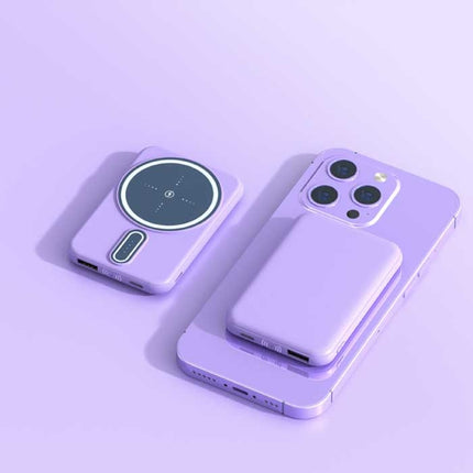 20.000mAh Mini Magnetische Qi Powerbank voor Mobiele Telefoons - Oplader Draadloze Batterij Paars