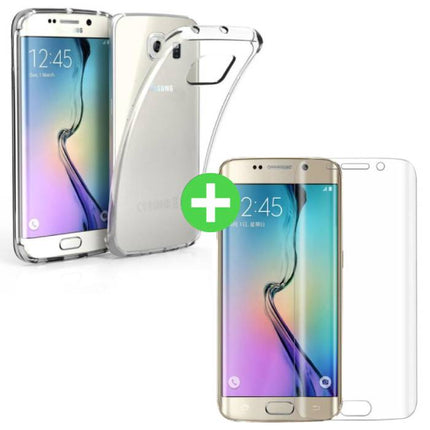 Samsung Galaxy S6 Edge Transparant TPU Hoesje + Screen Protector Tempered Glass 