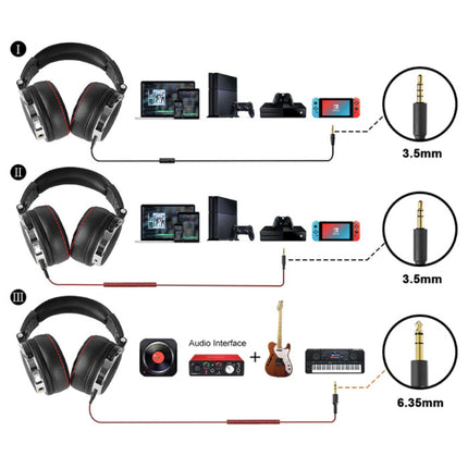 Studio Koptelefoon met 6.35mm en 3.5mm AUX Aansluiting - Headset met Microfoon DJ Headphones Zwart