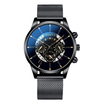 Klassiek Horloge voor Heren - Kwarts Stalen Riem Luxe Uurwerk Kalender Zakelijk Zwart Geel