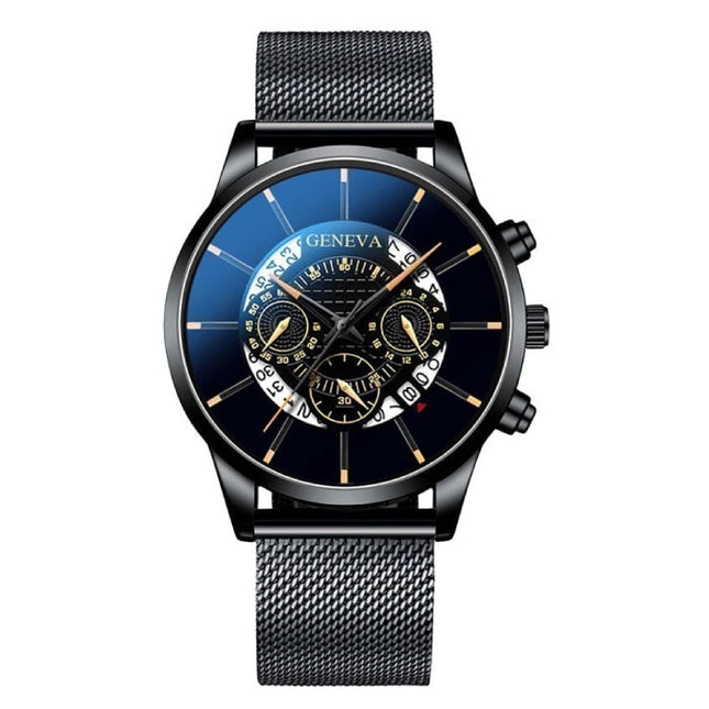 Klassiek Horloge voor Heren - Kwarts Stalen Riem Luxe Uurwerk Kalender Zakelijk Zwart Geel