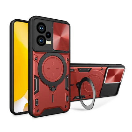 Xiaomi Poco F5 Pro (5G) Hoesje met Ring Kickstand en Magneet - Schokbestendig Cover Case Rood