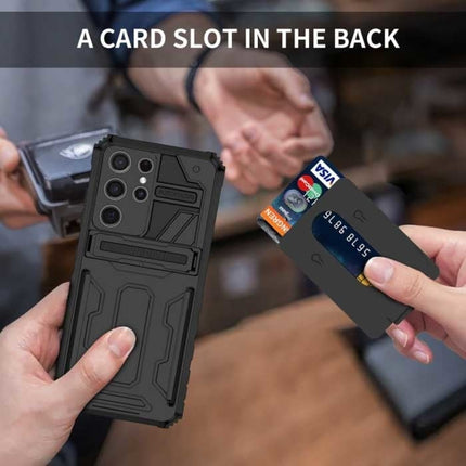 Samsung Galaxy A72 - Armor Card Slot Hoesje met Kickstand - Wallet Cover Case Paars