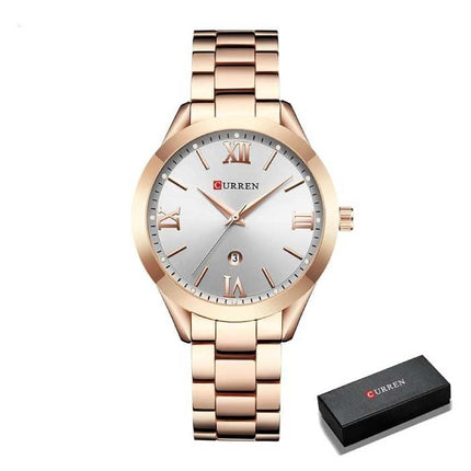 Gouden Luxe Horloge voor Dames - Roestvrij Staal Armband 3 ATM Kwarts Polshorloge Blauw