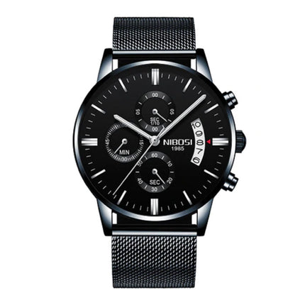 Staal Horloge voor Heren - Luxe Bandje Anoloog Uurwerk voor Mannen Kwarts Zwart