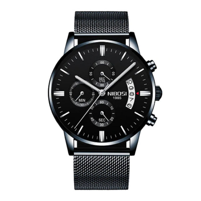 Staal Horloge voor Heren - Luxe Bandje Anoloog Uurwerk voor Mannen Kwarts Zwart
