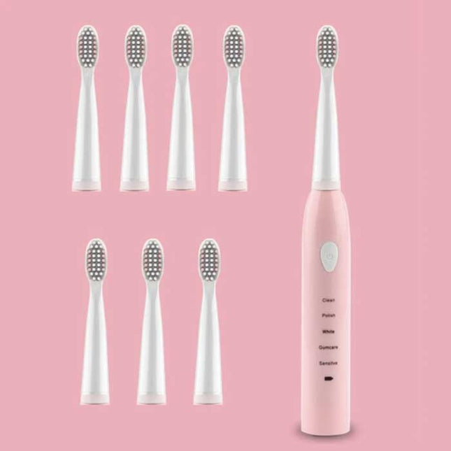 Elektrische Tandenborstel Set - 8 Opzetborstels - Waterdicht Sonisch USB Opladen Roze