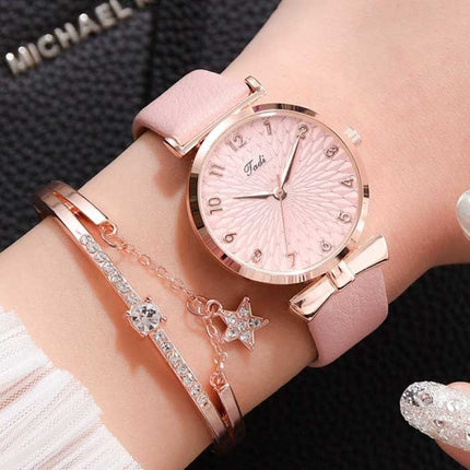 Luxe Horloge met Armband voor Dames - Kwarts Polshorloge Leren Bandje Wit