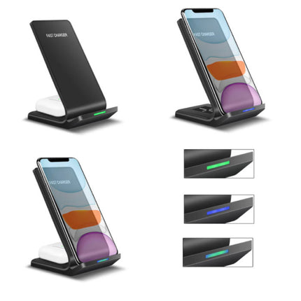 Qi Desk Stand / Draadloze Oplader 15W - Type C Universeel Telefoonhouder Wireless Charging  Bureau Standaard Pad Zwart