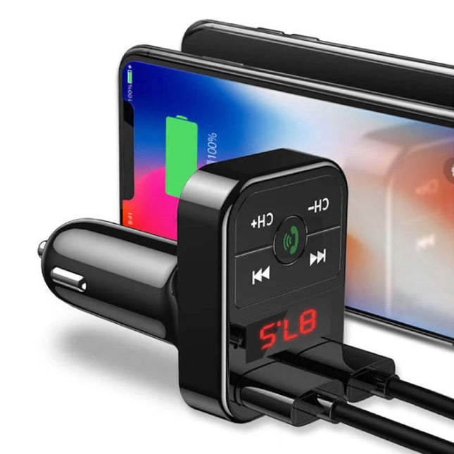 Dual USB Autolader Bluetooth Handsfree Oplader FM Radio Kit Roze