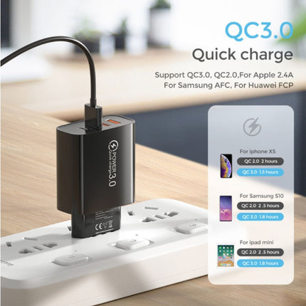 4-Poort Stekkerlader 60W - PD / Quick Charge 3.0 / USB Oplader Muur Lader Stekkerlader Adapter Zwart