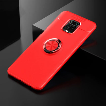 Xiaomi Redmi Note 8 Pro Hoesje met Metalen Ring  - Auto Focus Shockproof Case Cover Cas TPU Rood + Kickstand
