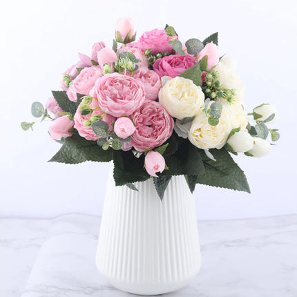 Kunst Boeket - Zijden Rozen Roos Bloemen Luxe Boeketten Decor Ornament Rood