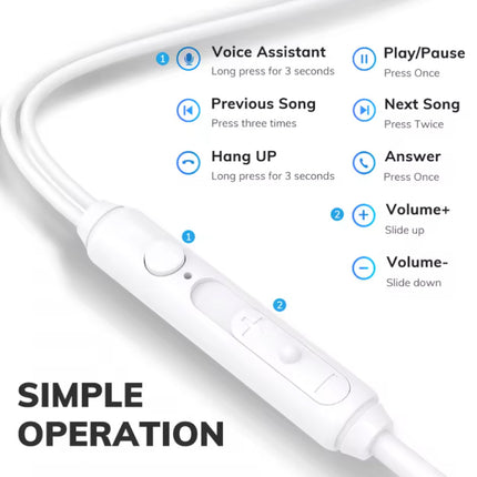 F20 Oordopjes met Microfoon en Controls - USB Type C Oortjes Volumebeheer Bedrade Oortelefoon - Wit
