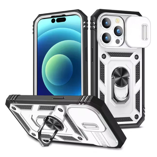 Armor Hoesje voor iPhone SE (2020) - met Kickstand en Camera Slide - Magneet Grip Cover - Wit